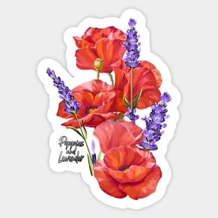 Vintage Poppies and lavender-Spring wildflowers -Poppies and lavender-Spring flower Sticker